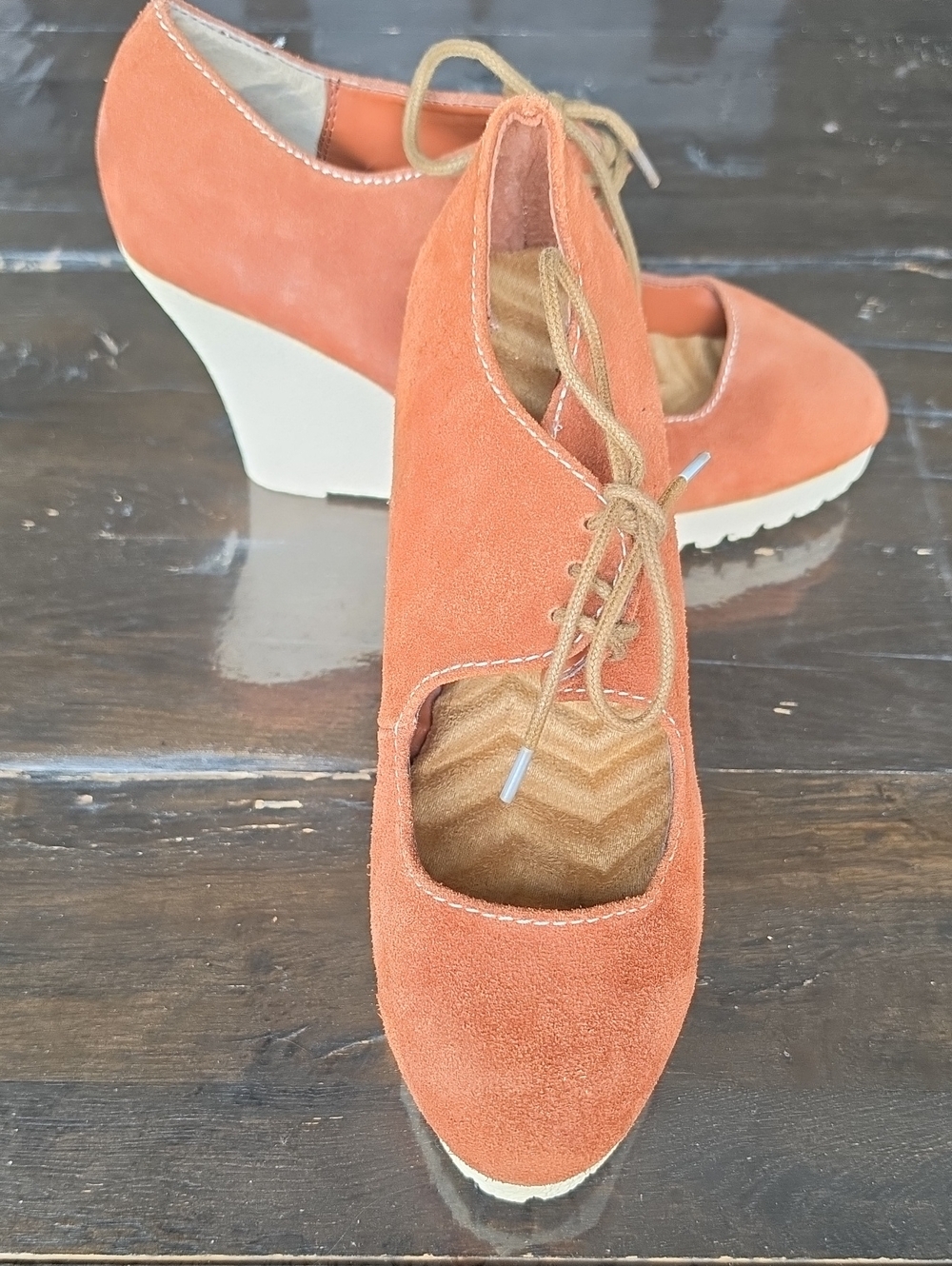 (9.5) Brown Source Suede Lace-Up Wedge Pumps 90s Club Nightout Vintage Comfy